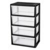 Wide 4 Drawer Plastic Storage Tower with Clear Removable Bins, Black
