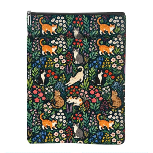 Wildflower Garden Cats Book Sleeve Cottagecore Book Pouch Protector Bag
