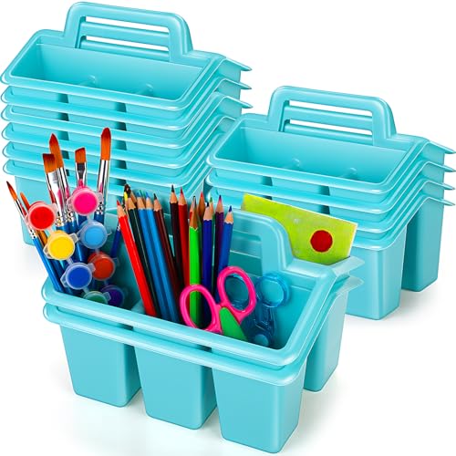 WILLBOND 12 Pcs Classroom Storage Caddies Stackable Utility Caddies with 4 Compartment Plastic Caddy with Handle Portable Storage Bins Organizers for Kids Schools Art Craft Supplies