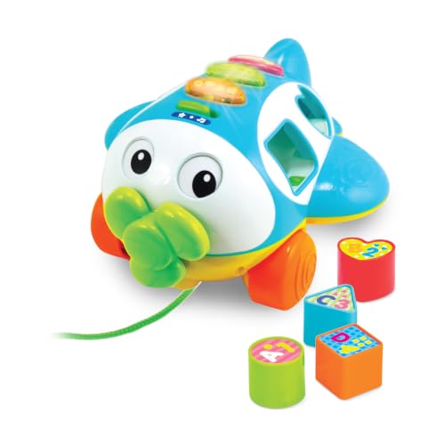 Winfun Sort 'N Learn Pull Along Plane for Toddlers 12+ Months, Interactive Shape Sorter Learning Toy with Lights Sounds & Music, Teaches Letters Numbers Shapes, Educational Airplane Toy