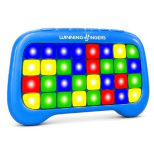 Winning Fingers Flashing Pad Electronic Memory Game for Kids, Light-Up Handheld Fidget Toy with 4 Memory and Reaction Modes, Music, Multiplayer Play, Screen-Free Travel Game for Boys & Girls Ages 6+
