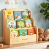 Wisreach 3 Tier Kids Bookshelf, Solid Wood Montessori Bookcase with Scalloped Design, Small Nursery & Toddler Room Storage Organizer, Baby Classroom Book Shelves, Children's Book Display Stand