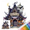 Witch Pet House 14CT DIY Stamped Needlework Embroidery Kit 15.75x15.75in