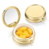 WLLHYF Pill Box Cute Small Pills Box for Purse & Pocket with Mirror (Gold)