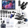 Woehrsh Trinocular Microscope 40X-5000X Magnification, Microscope for Adults, Laboratory Grade with Dual Mechanical Stage and HD USB Camera Microscope