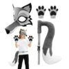 Wolf Kids Costume, Halloween Role Playing Outfit With Face Cover Paws