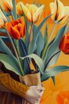 Woman with The Tulip Bouquet Jigsaw Puzzle for Adults, Classic Portrait Floral Puzzle for Stylish Home Wall Art Decoration