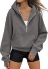 Women Cropped Hoodie Half Zip Pullover Long Sleeve Dark Gray