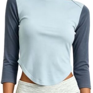 Women's Boat Neck 3/4 Elbow Sleeve Tops Curved Hem Fitted Blouses Navy