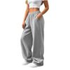 Women's Casual Pants Linen Fleece Loose Fit Solid Color Trousers