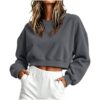 Womens Corduroy Crew Neck Crop Sweatshirts Oversized Pullover Tops