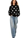 Women's Crew Neck All Over Star Pattern Knit Sweater Long Sleeve Loose Pullover