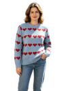 Women's Crew Neck Heart Pattern Raglan Sleeve Knit Sweater Long Sleeve Loose Pullover