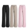 Women’s Crinkle Wide Leg Pants 3‑Pack, Elastic Drawstring Waist Casual Loungewear Pants, Soft Textured Trousers for Home Daily Wear Multicolor