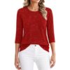 Women Sequin Tops Sparkly Long Sleeve Glitter Evening Party Shirt Red XL
