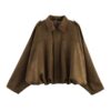 Women's Faux Suede Bomber Cropped Jacket Zip-Up Fall Trendy Coat (Brown,X-Large)