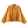 Women's Faux Suede Bomber Cropped Jacket Zip-Up Fall Trendy Coat (Yellow,Small)