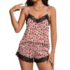 Women's Milk Silk 2 Piece Pajama Set,Lace Trim Cami And Shorts Medium
