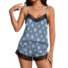 Women's Milk Silk 2 Piece Pajama Set,Lace Trim Cami And Shorts Small