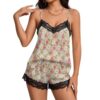 Women's Milk Silk 2 Piece Pajama Set,Lace Trim Cami And Shorts Small