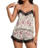 Women's Milk Silk 2 Piece Pajama Set,Lace Trim Cami And Shorts X-Large
