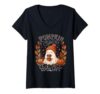 Women's Pumpkin Spice Coffee Club Cute Ghost Fall V-Neck T-Shirt