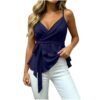 Women's Spaghetti Strap Babydoll Tops Cute Tie Front Crop Wrap Top Navy
