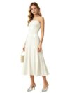 Women's Strapless Ruched Knit Midi Dress Sleeveless Flared A Line Sundress