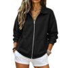 Womens Sweatshirts No Hood Oversized Full Zip Trendy Collared Jacket