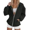 Womens Sweatshirts No Hood Plus Size Collared Zip Up Jackets Long Sleeve