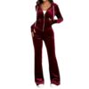 Womens Velour Tracksuit 2 Piece Set Zip Hoodie and Flared Pants (Red,Medium)