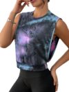 Women Workout Crop Tank Tops Muscle Shirt Gym Yoga Running Purple Medium
