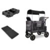 WonderFold W2 Luxe Pro Bundle - 2-Seater Stroller Wagon with All-Weather Floor Mat and Flex Snack Tray, Safety-Certified with 5-Point Harnesses - Gray