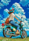 Wooden Adults Jigsaw Puzzle 500 Pieces for Anime Girl Vintage Motorcycle, Retro Manga Art Vibrant Coloring Frameable Wall Decor Puzzle