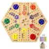 Wooden Board Game, Original Marble Game Double Sided Painted 2 to 6 Player Fast Track Board Game Wooden with 6 Colors 24 Marbles 6 Dice for Adults Kids Family(20 INCH)