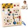 Wooden Busy Board, Montessori Toys for 1-2 Year Old Boy Girl Gifts