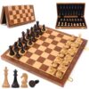 Wooden Chess Set, 15 Inch Folding Chess Board with 2 Extra Queens Handcrafted Pieces & Secure Storage Portable Travel Chess Sets Game for Adults, Kids, Beginners, Tournaments