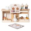 Wooden Coffee Shop Pretend Play Set for Kids - Realistic Espresso Machine Toy with Play Food, Cups & Menu, Montessori Educational Role-Play Toy for Toddlers 3+