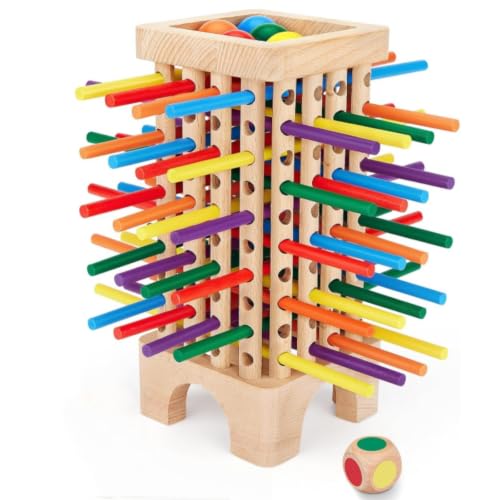 Wooden Colorful Sticks & Ball Drop Games, Game Wooden Board Games, 42 Colorful Sticks Dice Game Math Learning Toys, Fine Motor Skills Toys & Counting Toy Family Game Travel Toys Gifts