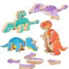 Wooden Dinosaur Blocks, Educational Snap Together Building Toys for Kids