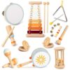 Wooden Musical Instruments Set for Kids, 12PCS Music Toy with Xylophone, Drum, Maracas, Educational Percussion Set, Gift for Boys and Girls 3 Years and Up