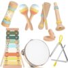 Wooden Musical Instruments Set for Kids, 8PCS Music Toy with Xylophone, Drum, Maracas, Educational Percussion Set, Gift for Boys and Girls 3 Years and Up