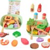 Wooden Play Food Set 38 PCS, Salad Toy for Kid's Kitchen Ages 2-5