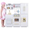 Wooden Play Kitchen for Kids w/Realistic Lights & Sound, Ice Maker (White)