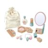 Wooden Pretend Makeup Toy Set for Girls, 15 Piece with Mirror, Comb, Storage Bag, Toddlers Ages 3-5