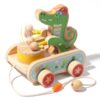 Wooden Push Toys for Toddlers 1-3, Crocodile Beating Drum Walking Pull Toy