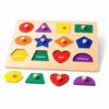 Wooden Shape Peg Puzzle Board, Educational Geometric Learning Board with Knobs, Multicolor Basic Shapes