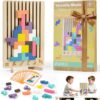 Wooden Stacking Puzzle Toy, Montessori Brain Blocks for Kids, 42Pcs 3D Russian Block Brain Teaser Puzzles & Wooden Puzzles for Toddlers, Educational Family Interactive Board Game, Gift for 3+ (1 Box)