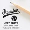Wood Handle Return Address Stamp Houston Retro Baseball - Bookplate Stamp