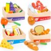 WOODMAM Wooden Play Food for Toddlers, Food Groups & Cutting Food Set